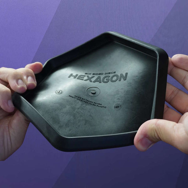Trash Panda Flexagon rubber disc with distinctive hexagonal rim